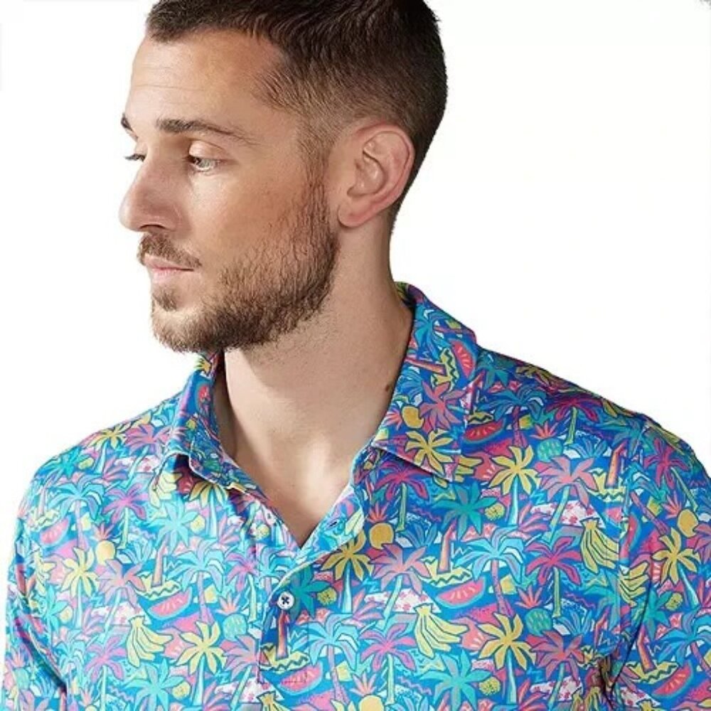 Chubbies Men’s Large Tropical Bunches Neon Banana SS Performance Polo Shirt